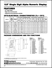 MTAN2180-AG datasheet: 0.8 inches single digit alpha numeric display. Peak wavelength 567 nm. Emitted color green. Surface color grey. Epoxy color white. MTAN2180-AG