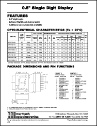 MTN4180-CO datasheet: 0.8 inches single digit display. Peak wavelength 635 nm. Emitted color orange. Surface color grey. Epoxy color white. MTN4180-CO