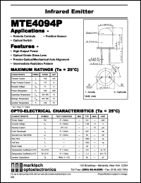 MTE4094P datasheet: Infrared emitter. Peak wavelength 945 nm. MTE4094P