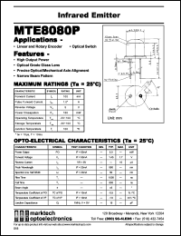 MTE8080P datasheet: Infrared emitter. Peak wavelength 880 nm. MTE8080P