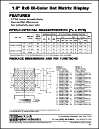 MTAN6319-AHRG datasheet: 1.9 inches 8x8 bi-color dot matrix display. Peak wavelength 635 nm, 567 nm. Emitted color hi-eff red, green. MTAN6319-AHRG