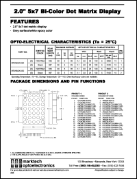 MTAN6320-GO datasheet: 2.0 inches 5x7 bi-color dot matrix display. Peak wavelength 635 nm, 567 nm. Emitted color hi-eff red, green. MTAN6320-GO