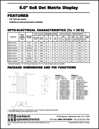 MTAN4146-CHR datasheet: 5.0 inches 5x8 dot matrix display. Peak wavelength 635 nm. Emitted color hi-eff red. Surface color red. Epoxy color red. MTAN4146-CHR