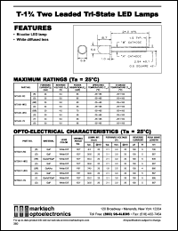 MT5491-YG datasheet: T-1.75 2 leaded tri-state LED lamp. Lens color white diff. Peak wavelength (nm): 585(Y), 567(G). Luminous intensity typ.(mcd) @ 20mA: 25.2(Y), 30.6(G). MT5491-YG