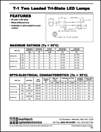 MT2030-RG datasheet: T-1 two leaded tri-state LED lamp. Lens color white diff. Peak wavelength (nm): 700(R), 567(G). Lumin. int. typ.(mcd) @ 20mA: 8.0(R), 8.3(G). MT2030-RG