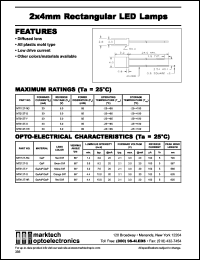 MT212T-G datasheet: 2x4mm rectangular LED lamp. Lens color green diff. Peak wavelength 567 nm. Lumin. inten.(mcd) @ 20 mA: 3.6(min), 9.2(typ). MT212T-G