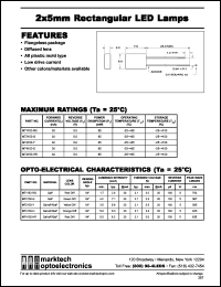 MT3152-Y datasheet: 2x5mm rectangular LED lamp. Lens color yellow diff. Peak wavelength 585 nm. Lumin. inten.(mcd) @ 20 mA: 3.5(min), 5.9(typ). MT3152-Y