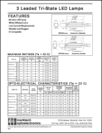 MT6224-HRG datasheet: 3 leaded bi-color tri-state LED lamp. Lens color white diff. Peak wavelength(nm): 635(HR), 567(G). Lumin. inten. typ.(mcd) @ 20 mA: 11.70(HR), 10.1(G). MT6224-HRG