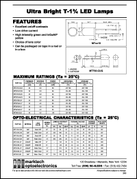 MT2118-AUG datasheet: Ultra bright T-1.75 LED lamp. Peak wavelength 567 nm. Lens color green diff. Lumin. int.(mcd) @ 20 mA: 58(min), 95(typ). MT2118-AUG