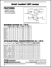 MT2402A-G datasheet: Axial leaded LED lamp. Peak wavelength 567 nm. Lens color green clear. Luminous intensity(mcd) @20mA: 10.0(min), 16.7(typ). MT2402A-G