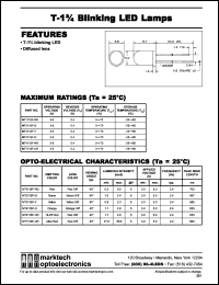 MT4118F-O datasheet: T-1.75 blinking LED lamp. Peak wavelength 635 nm. Lens color orange diff. Emitting color orange. Lumin. int.(mcd) @5V: 1.1(min), 2.8(max). MT4118F-O