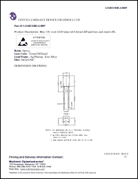 LO481MBL4-B0P datasheet: Blue 110 degrees oval LED lamp with tinted diffused lens and stand offs . Wavelength(typ.) 470 nm. Luminous intensity(typ.) 70 mcd. LO481MBL4-B0P