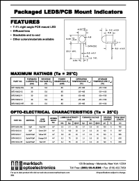 MT1164S2-RG datasheet: Packaged LED/PCB mount indicator. T-1.75 right angle PCB mount LED. Lens color red diff. Peak wavelength 700 nm. Luminous intensity(mcd) @20 mA: 2.4(min), 4.1(typ). MT1164S2-RG