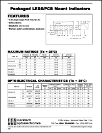 MTA4064-G datasheet: Packaged LED/PCB mount indicator. T-1.75 right angle PCB mount LED. Lens color green diff. Luminous intensity (mcd) @20mA: 7.2(min.), 100(typ.). Peak wavelength 567 nm. MTA4064-G