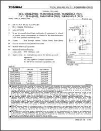 TLSU1002A datasheet: TOSHIBA LED lamp. Color red. Peak emission wavelength(typ) @20mA 623 nm. Luminous intensity @20mA 27.2(min), 60(typ) mcd. TLSU1002A