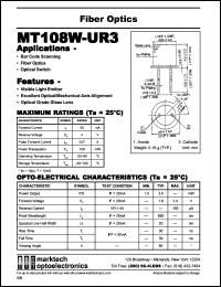 MT108W-UR3 datasheet: Fiber optics. Bar code scanning. Optical switch. Peak wavelength 660 nm. MT108W-UR3