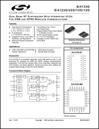 Si4133G-BT datasheet: Dual-band RF1/RF2/IF synthesizer with integrated VCOs for GSM and GPRS wireless communication. Si4133G-BT