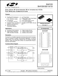 Si4133-BT datasheet: Dual band RF1/RF2/IF out synthesizer with integrated VCOs for wireless communications. Si4133-BT