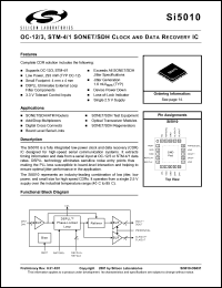 Si5010-BM datasheet: OC-12/3, STM-4/1 SONET/SDH clock and data recovery IC. Si5010-BM