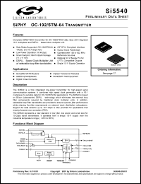 Si5540-BC datasheet: SiPHY OC-192/STM-64 transmitter. Si5540-BC