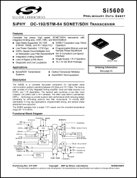 Si5600-BC datasheet: SiPHY OC-192/STM-64 SONET/SDH transceiver. Si5600-BC