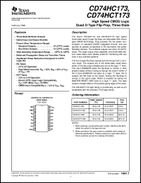 CD74HCT173E datasheet:  HIGH SPEED CMOS LOGIC QUAD D-TYPE FLIP-FLOPS WITH 3-STATE OUTPUTS CD74HCT173E