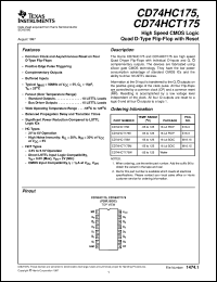 CD74HC175M96 datasheet:  HIGH SPEED CMOS LOGIC QUAD D-TYPE FLIP-FLOPS WITH RESET CD74HC175M96