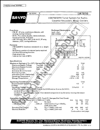 LA1810 datasheet: AM/FM/MPX tuner system for radiocassette recorders and music centers LA1810