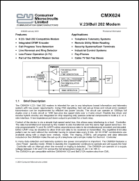 CMX624P4 datasheet: V.23/Bell 202 modem CMX624P4