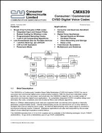 CMX639P6 datasheet: CVSD digital voice codec CMX639P6