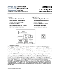 CMX673P1 datasheet: Call progress tone detector CMX673P1