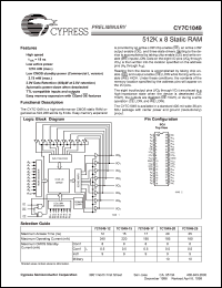 CY7C1049-25VM datasheet: 25ns, 512Kx8 static RAM (SRAM) CY7C1049-25VM