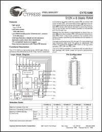 CY7C1049-25VI datasheet: 25ns, 512Kx8 static RAM (SRAM) CY7C1049-25VI