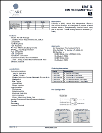 LBA110PLTR datasheet: Dual pole optoMOS relay LBA110PLTR