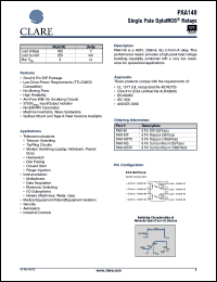 PAA140P datasheet: Single pole optoMOS relay PAA140P