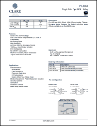 PLA160S datasheet: Single pole optoMOS relay PLA160S