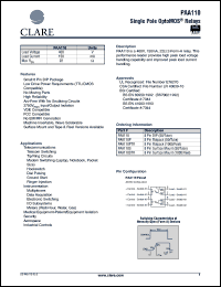 PAA110 datasheet: Single pole optoMOS relay PAA110