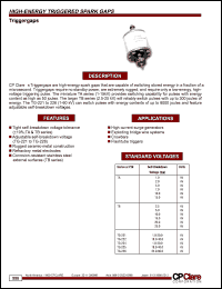 TA-2.0 datasheet: 2.0 KV High-energy triggered spark gap TA-2.0