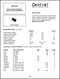 CMPTA44 datasheet: NPN silicon extremely high voltage transistor CMPTA44