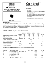 CMSH1-60 datasheet: 60 V,  schottky barrier rectifier CMSH1-60