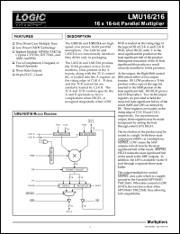 LMU216JC20 datasheet: 16 x 16-bit parallel multiplier. Speed 20ns LMU216JC20