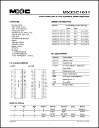 MX23C1611MC-10 datasheet: Access time: 100; 5 volt, 16-Mbit (2M x 8/1M x 16) mask ROM with page mode MX23C1611MC-10