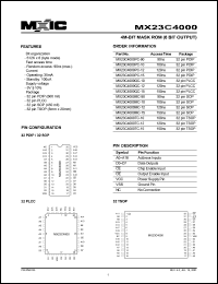 MX23C4000PC-10 datasheet: Access time: 100; 4-Mbit mask ROM (8-bit output) MX23C4000PC-10