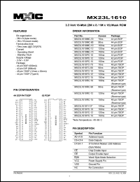 MX23L1610MC-15 datasheet: Access time: 150; 3.3 volt, 16-Mbit (2M x 8/1M x 16) mask ROM MX23L1610MC-15