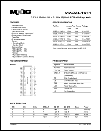 MX23L1611MI-12 datasheet: Access time: 120; 3.3 volt, 16-Mbit (2M x 8/1M x 16) mask ROM with page mode MX23L1611MI-12