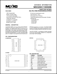 MX26C1000BPC-10 datasheet: Access time: 100; 1-Mbit (128K x 8) CMOS multiple-time-programmable-EPROM MX26C1000BPC-10