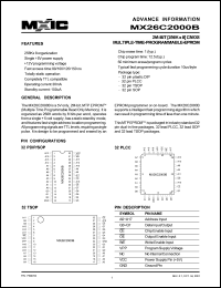 MX26C2000BPC-10 datasheet: Access time: 100; 2-Mbit (256K x 8) CMOS multiple-time-programmable-EPROM MX26C2000BPC-10