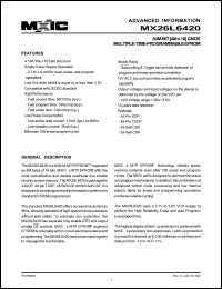 MX26L6420TI-90 datasheet: Access time: 90; 64-Mbit (4M x 16) CMOS multiple-time-programmable-EPROM MX26L6420TI-90