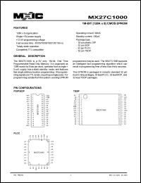 MX27C1000PC-55 datasheet: Access time: 55; 1-Mbit (128K x 8) CMOS EPROM MX27C1000PC-55