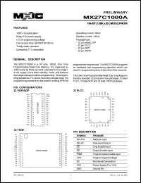 MX27C1000ATC-90 datasheet: Access time: 90; 1-Mbit (128K x 8) CMOS EPROM MX27C1000ATC-90